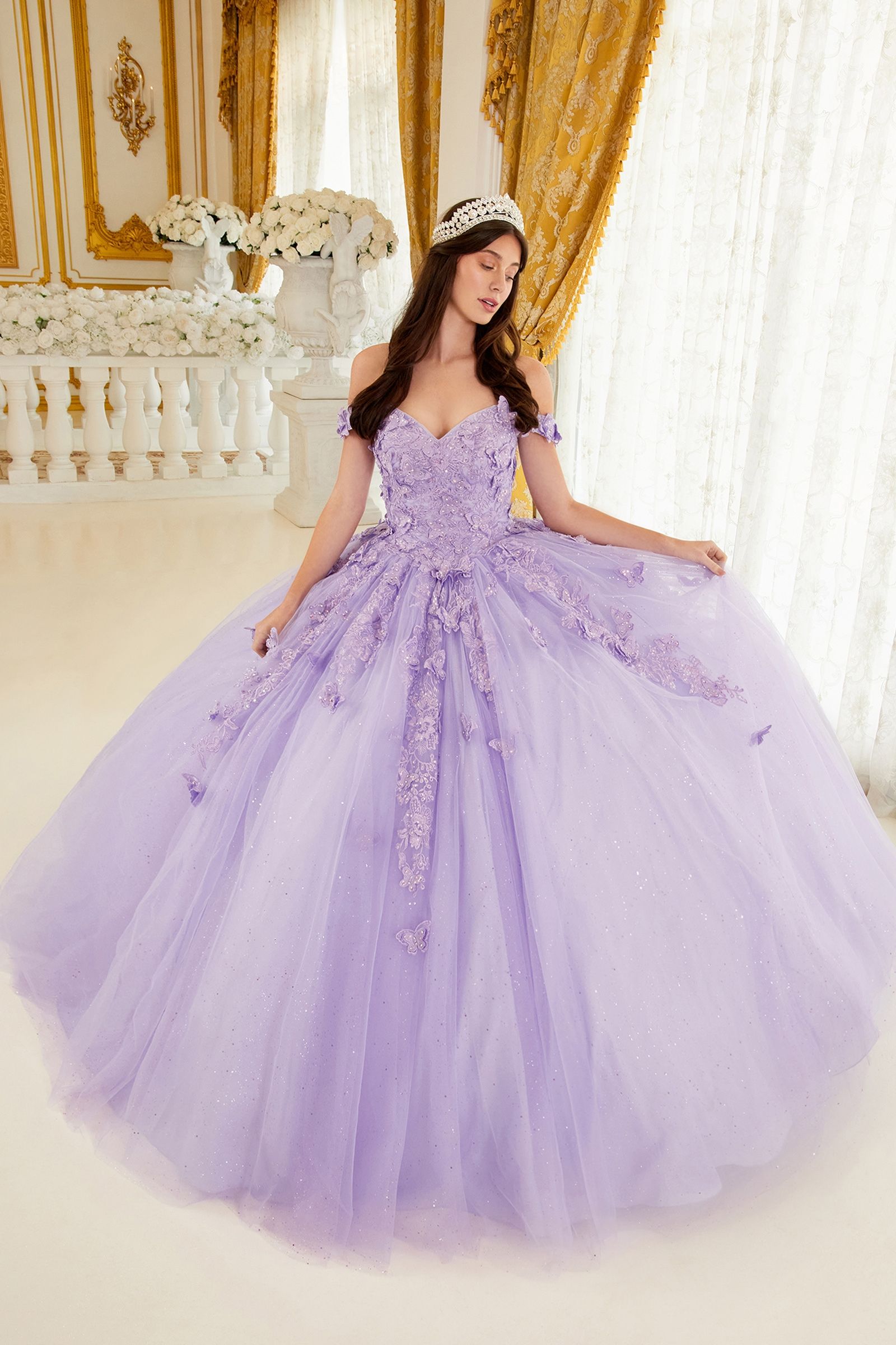 15709 LAYERED TULLE BALL GOWN WITH LACE APPLIQUE - QUINCEANERA DRESSES