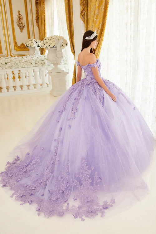 15709 LAYERED TULLE BALL GOWN WITH LACE APPLIQUE - QUINCEANERA DRESSES