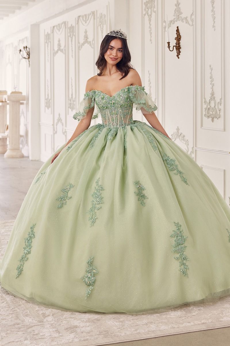 15725 OFF THE SHOULDER FLUTTER SLEEVE BALL GOWN - QUINCEANERA DRESSES