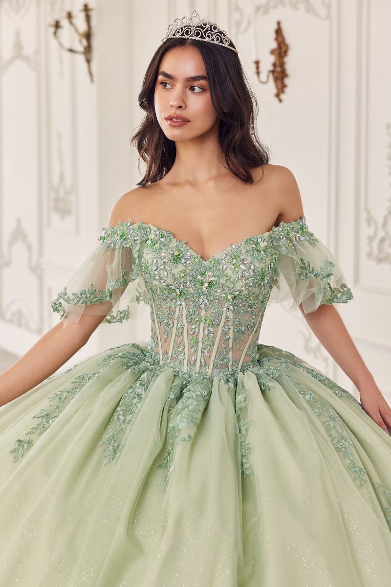 15725 OFF THE SHOULDER FLUTTER SLEEVE BALL GOWN - QUINCEANERA DRESSES