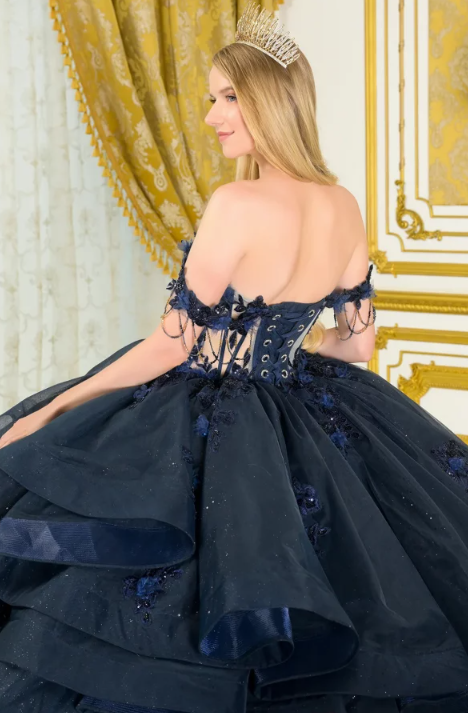 navy blue quinceaera dress Quinceanera 1637 Navy / XSmall Tulle Fabric Color GL3676 (NAVY) - QUINCEANERA DRESSES